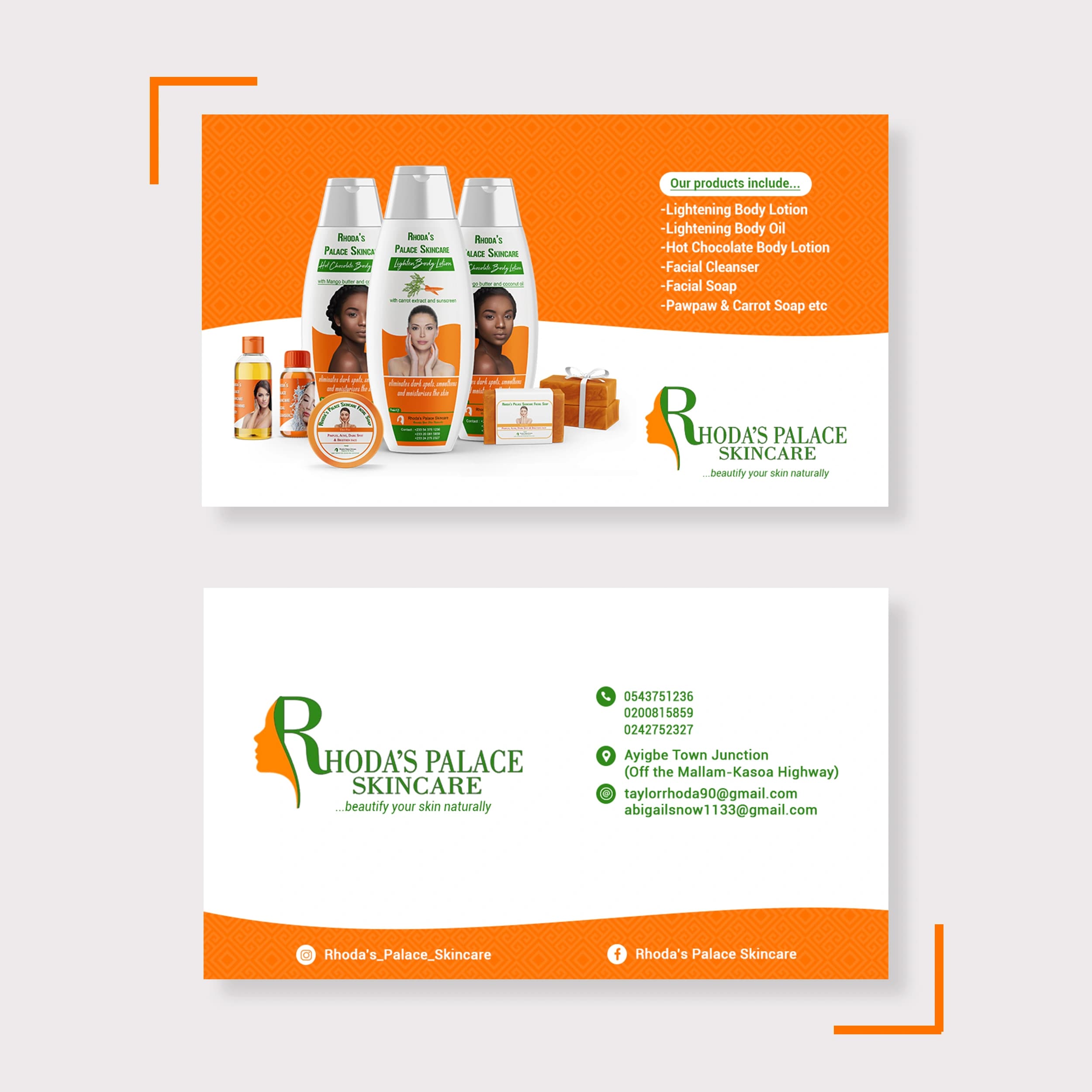 Business card design for Rhoda's Palace